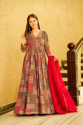 Multy colour glamorous rayon digital printed partywear gown with dupatta 1