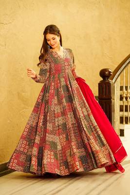 Multy colour glamorous rayon digital printed partywear gown with dupatta 2