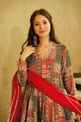 Multy colour glamorous rayon digital printed partywear gown with dupatta 3