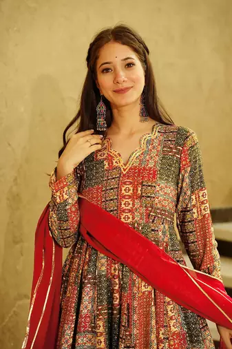 Multy colour glamorous rayon digital printed partywear gown with dupatta
