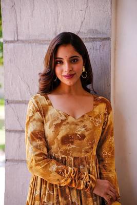 Brown colour glamorous rayon digital printed partywear gown with dupatta 3