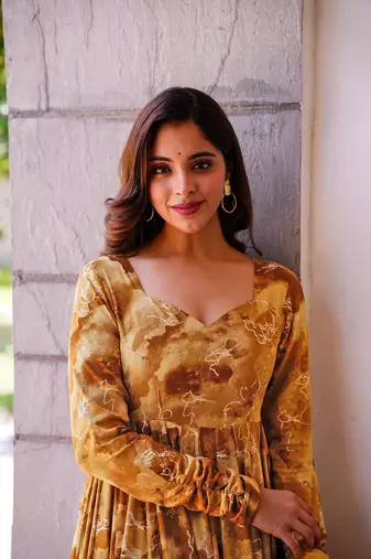 Brown colour glamorous rayon digital printed partywear gown with dupatta