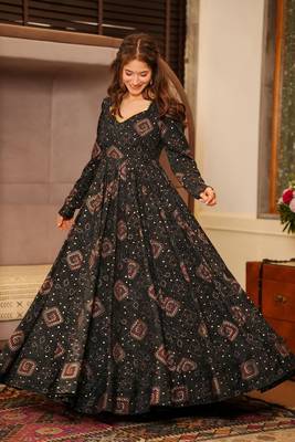 Black colour glamorous rayon digital printed partywear gown 3