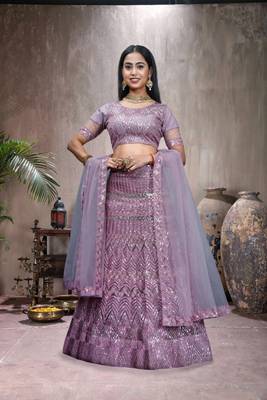 Purple Colour Girlish Sequins Work Partywear Lehena Set 1