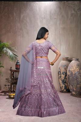 Purple Colour Girlish Sequins Work Partywear Lehena Set 2