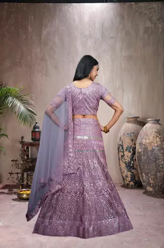 Purple Colour Girlish Sequins Work Partywear Lehena Set