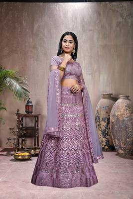 Purple Colour Girlish Sequins Work Partywear Lehena Set 4
