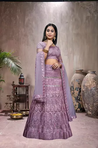 Purple Colour Girlish Sequins Work Partywear Lehena Set