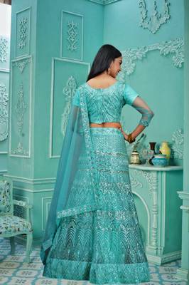 Sea Green Colour Girlish Sequins Work Partywear Lehena Set 2