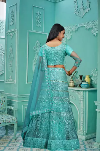 Sea Green Colour Girlish Sequins Work Partywear Lehena Set