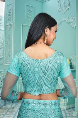 Sea Green Colour Girlish Sequins Work Partywear Lehena Set 4