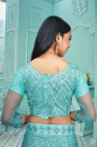 Sea Green Colour Girlish Sequins Work Partywear Lehena Set