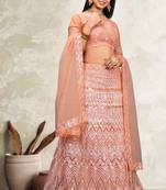 Peach Colour Girlish Sequins Work Partywear Lehena Set