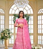 Pink Colour Girlish Sequins Work Partywear Lehena Set
