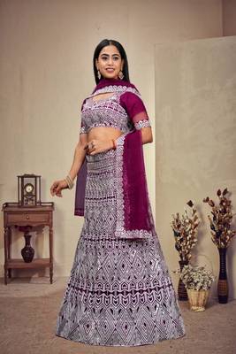 Wine Colour Ethnic Girlish Net Lehenga For Traditional Fancy Looks 1