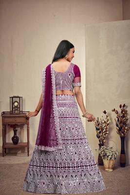 Wine Colour Ethnic Girlish Net Lehenga For Traditional Fancy Looks 2