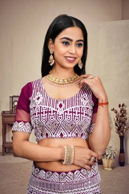 Wine Colour Ethnic Girlish Net Lehenga For Traditional Fancy Looks 3