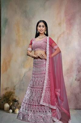 Pink Colour Ethnic Girlish Net Lehenga For Traditional Fancy Looks 1