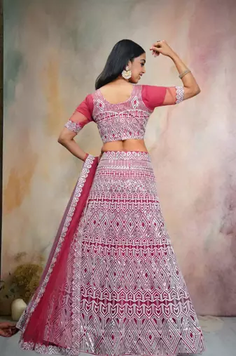 Pink Colour Ethnic Girlish Net Lehenga For Traditional Fancy Looks
