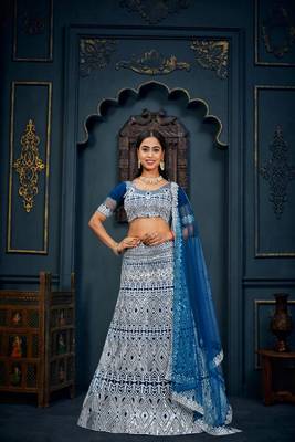 Blue Colour Ethnic Girlish Net Lehenga For Traditional Fancy Looks 1