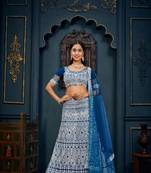 Blue Colour Ethnic Girlish Net Lehenga For Traditional Fancy Looks