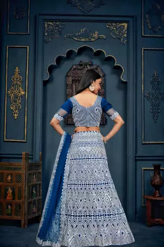 Blue Colour Ethnic Girlish Net Lehenga For Traditional Fancy Looks