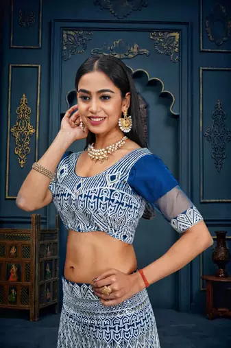 Blue Colour Ethnic Girlish Net Lehenga For Traditional Fancy Looks