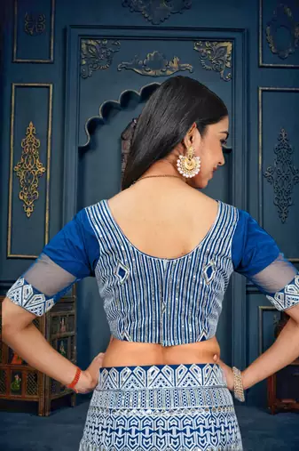Blue Colour Ethnic Girlish Net Lehenga For Traditional Fancy Looks