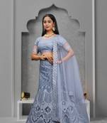 Grey Colour Fancy Sequins Work Rich Look Heavy Lehenga Choli