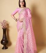  Pink Organza c Sequins Work Ethnic Partywear Saree