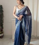 Sober and elegant blue colour organza saree with beautiful sequins embroidery work