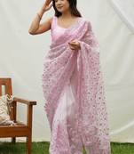 Beautiful Summer Looks Baby Pink Colour Girlish Organza Fabric Saree