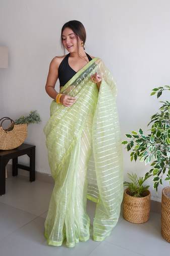 Green Ethnic Gota Patti Work Organza c Traditional Girlish Looks Saree