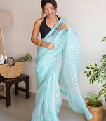 Sky Blue Ethnic Gota Patti Work Organza c Traditional Girlish Looks Saree