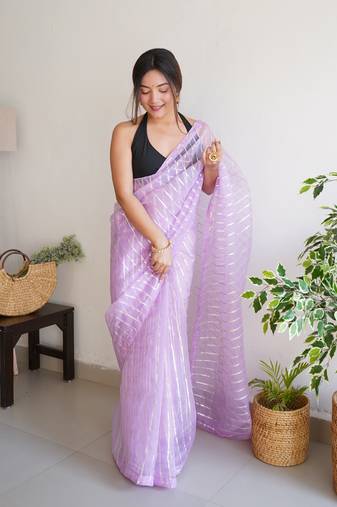 Lavender Ethnic Gota Patti Work Organza c Traditional Girlish Looks Saree