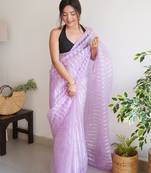 Lavender Ethnic Gota Patti Work Organza c Traditional Girlish Looks Saree