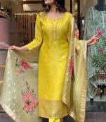 Yellow colour ethnic readymade salwar kameez for graceful looks