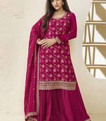 Rani colour zari woven chinnon fabric heavy partywear sharara dress