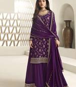 Purple colour zari woven chinnon fabric heavy partywear sharara dress