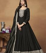 Black colour heavy embroidered rich partywear anarkali suit