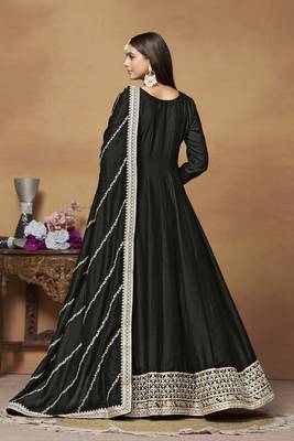 Black colour heavy embroidered rich partywear anarkali suit 2
