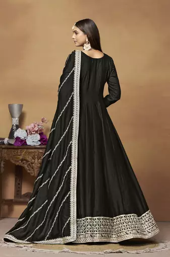 Black colour heavy embroidered rich partywear anarkali suit