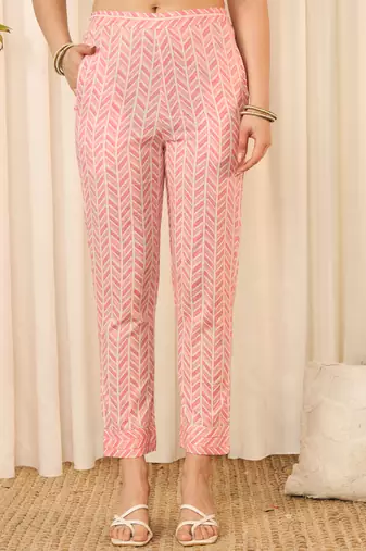 Pink ethnic floral printed kurta pants with dupatta set
