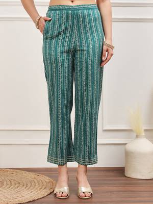 Teal green floral printed alia cut kurta pants with dupatta set 3