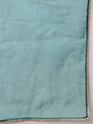 Teal green floral printed alia cut kurta pants with dupatta set 4