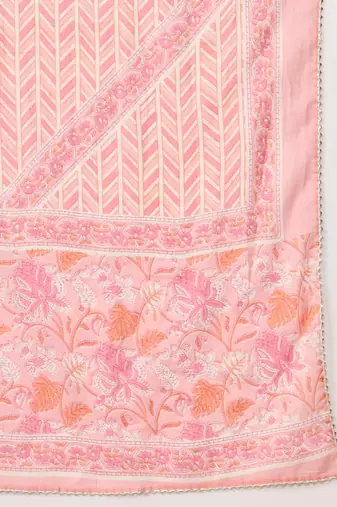 Pink ethnic floral printed kurta pants with dupatta set