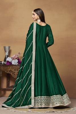 Green colour heavy embroidered rich partywear anarkali suit 2