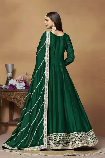 Green colour heavy embroidered rich partywear anarkali suit