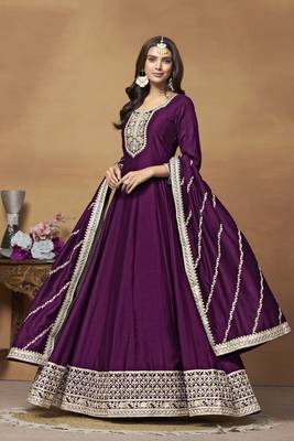 Purple colour heavy embroidered rich partywear anarkali suit 1
