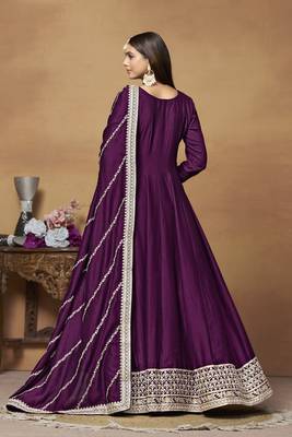 Purple colour heavy embroidered rich partywear anarkali suit 2